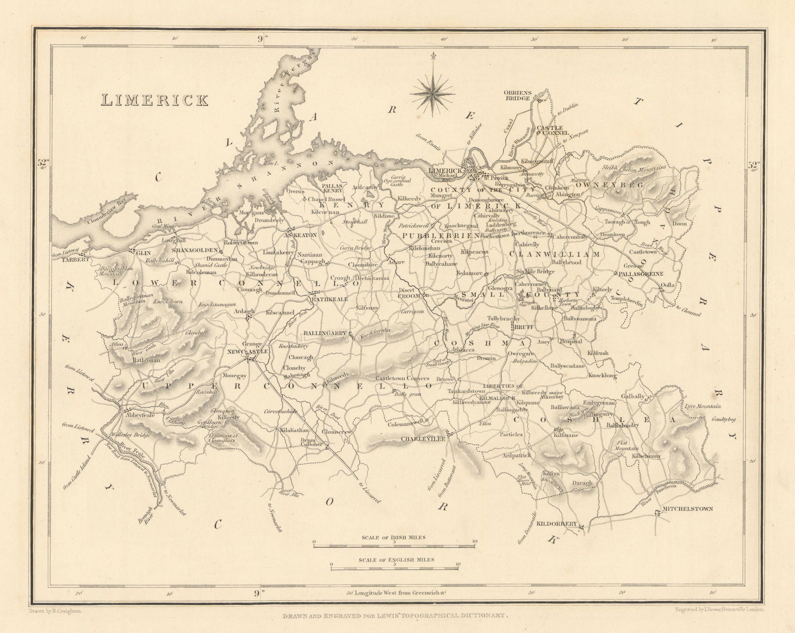 COUNTY LIMERICK antique map for LEWIS by CREIGHTON & DOWER - Ireland 1837